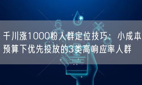 千川涨1000粉人群定位技巧：小成本预算下优先投放的3类高响应率人群